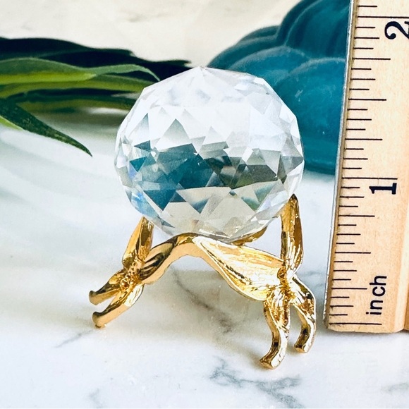Faux Crystal Sphere Faceted Ball Gold Butterfly Stand Boho Magical Home Decor - Picture 9 of 11